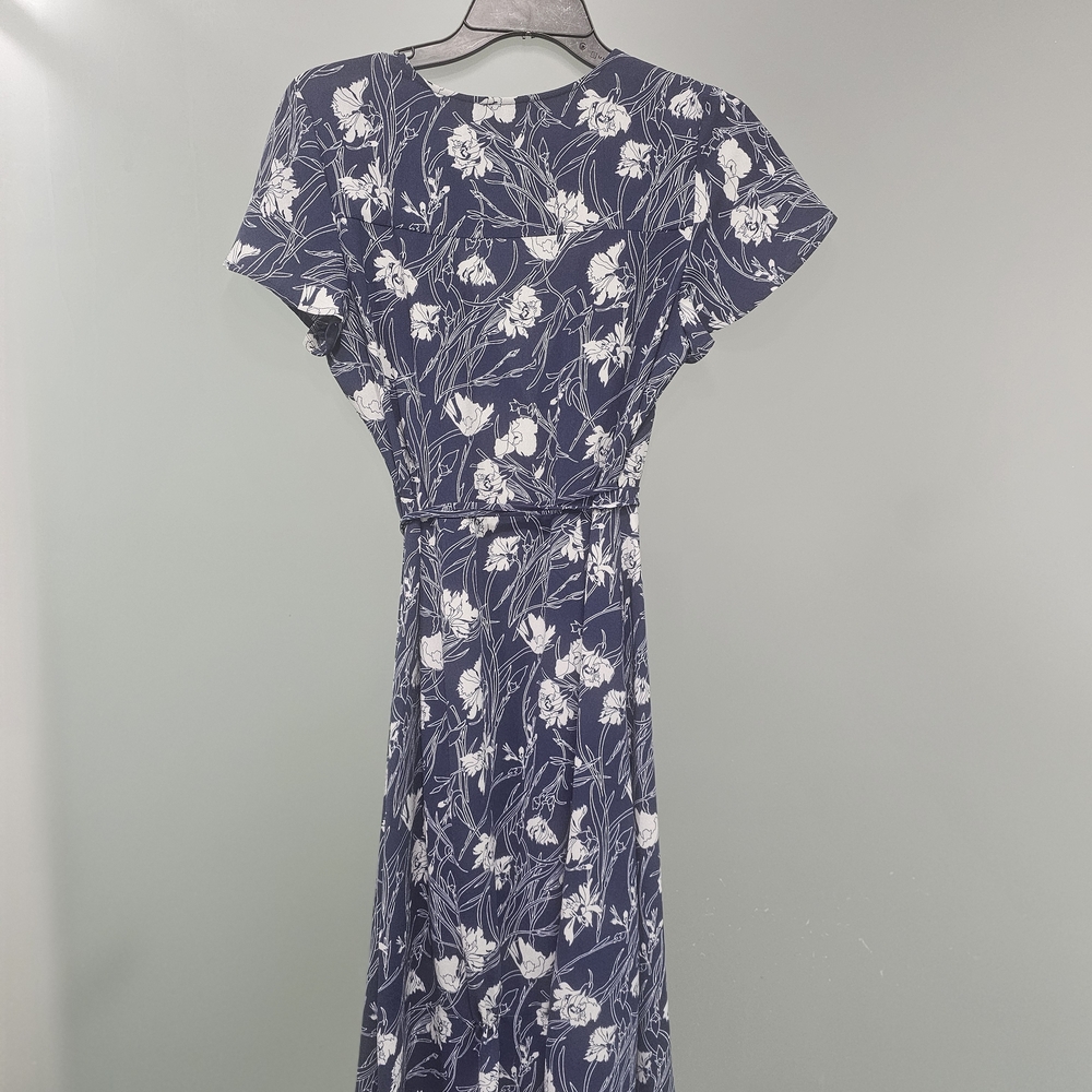 Leith Blue and White Floral Wrap Maxi Dress
